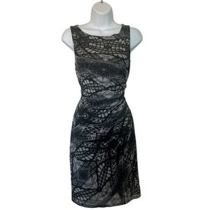 Catherine Malandrino Grey Black Bridge Dress Size Medium Side Gathered Waist